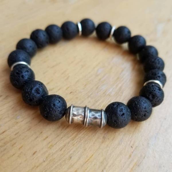 Volcanic Lava Stone and Hammered Silver Bullets - Lauren Candice Designs